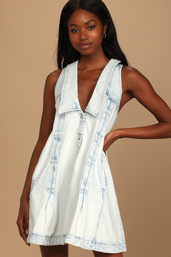 Tessa Blue Denim Long Sleeve Mini Dress – LIZARD THICKET